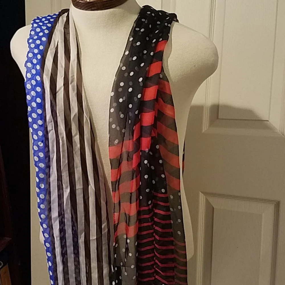 Anne Klein Sheer Long‎ Scarf Bundle Colorful Striped Polka Dot Prints